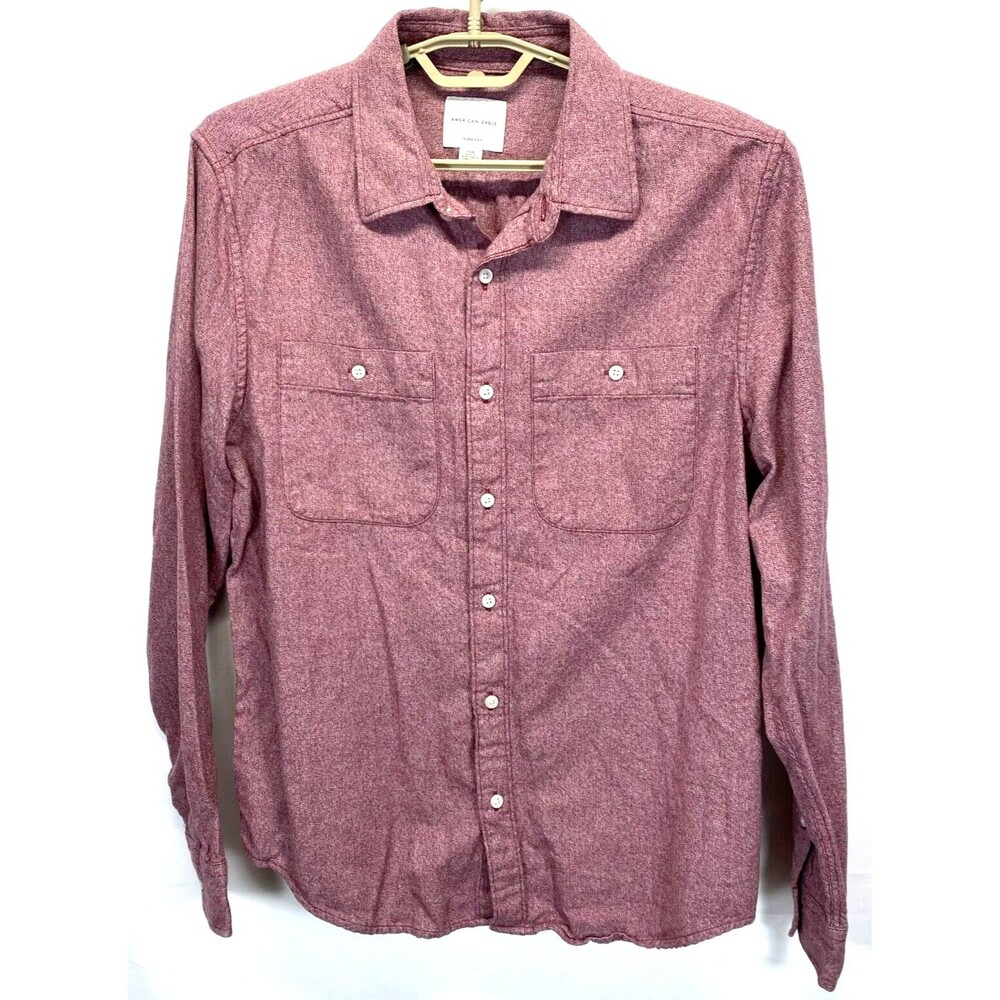 American Eagle Men's Classic Fit Large Red Oxford Long Sleeve Shirt (RN5485)